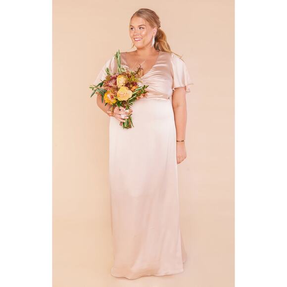 Show Me Your Mumu Rome Twist Gown Champagne Luxe Satin XXS NWT - Picture 4 of 7